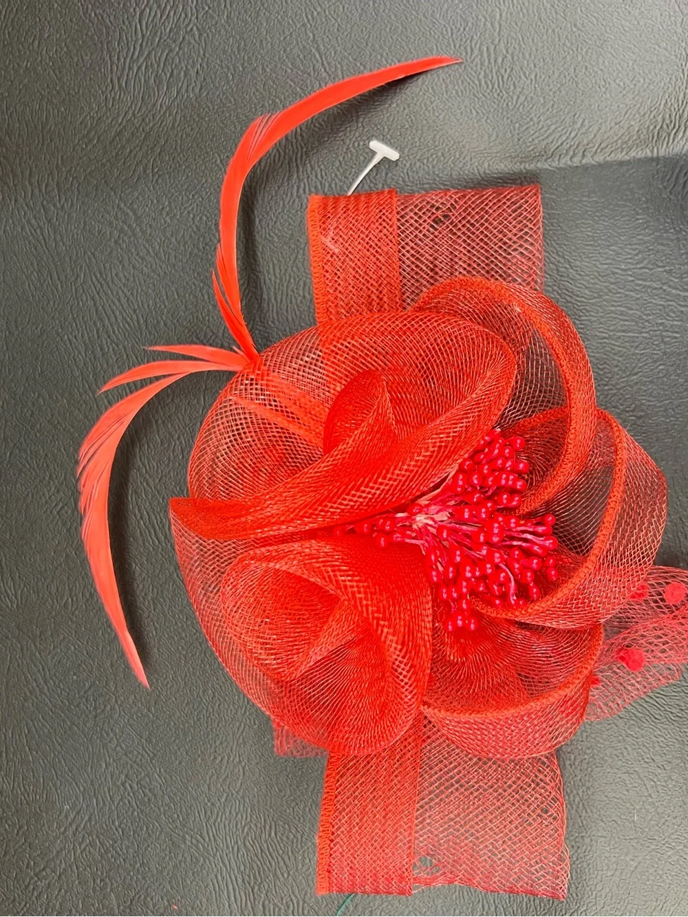Red Floral Feather Fascinator Headpiece - Women Accessories
